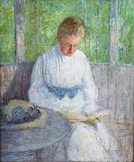 Woman in White Reading (Mrs. Weir) by Julian Alden Weir