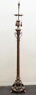 Carved Wood & Cast Iron Standing Lamp