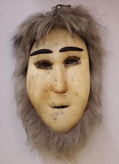Inuit Eskimo Hide Leather Fur Mask