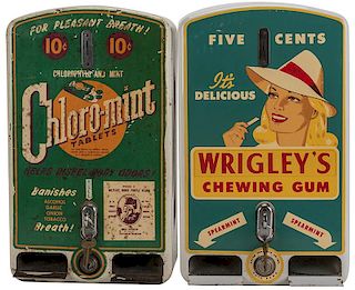 Two Kayem Products Co. Inc. 5 Cent Wrigley Gum Vendor and 10 Cent Chloro-Mint Tablets.