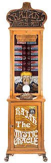 Rajah the Mystic Oracle 25 Cent Oak Floor Model Fortune Telling Machine, with Fancy Copper Plated Legs and Marquee.