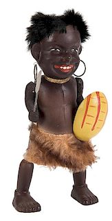 German Celluloid Wind-Up African Warrior Toy