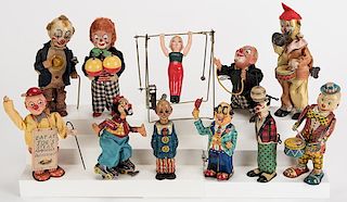 Collection of 11 Tin Litho Vintage Circus Toys