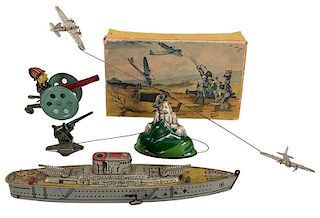 Lot of Three Military-Themed Tin Toys.