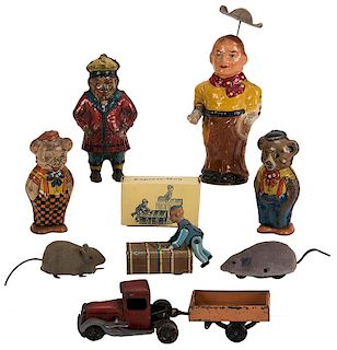 Group of Eight Vintage Tin Litho Wind-Up Toys.