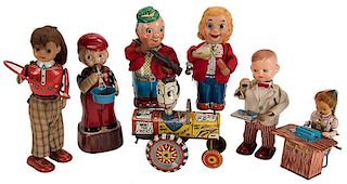 Group of Seven Vintage Tin Litho Wind-Up Toys
