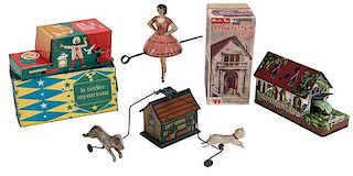 Group of Four Vintage Tin Toys, Two Boxed.