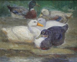 DOUGLAS, Walter. Oil on Artist's Board of Ducks.