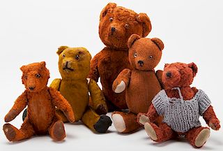 Group of Five Vintage Teddy Bears and a Steiff Christmas Ornament.