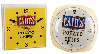 Two Cain’s Potato Chips Advertising Clocks.