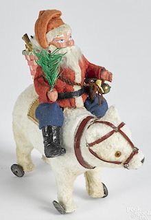 Painted composition Santa and polar bear pull toy