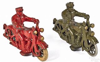 Two Hubley cast iron Harley Davidson motorcycles