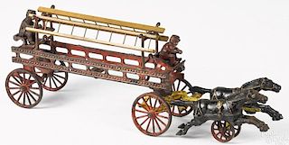 Early Hubley cast iron horse drawn ladder wagon