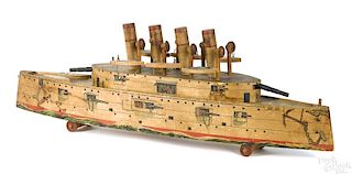 Paper on wood lithographed battleship