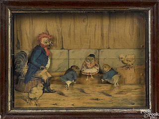 Animated clockwork musical picture of chickens