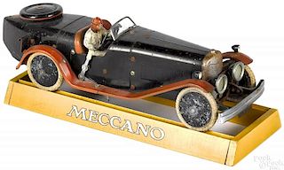 Meccano steel construction kit clockwork race car