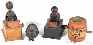 Four Japanese carved and painted Kobe toys