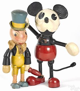 Two Ideal jointed wood Disney figures
