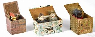 Three painted composition Jack-in-the-box toys