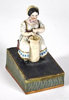 Scarce French painted bisque butter churner