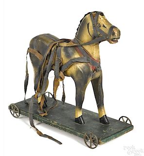 S. A. Smith painted wood horse pull toy