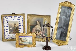 Five doll house miniature pictures and mirrors