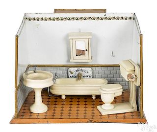 German embossed painted tin toy bathroom