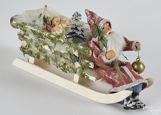 German painted composition Santa in sleigh