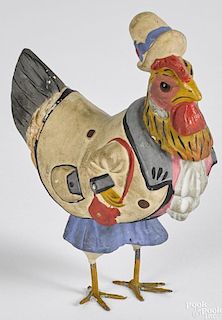 Whimsical composition rooster candy container