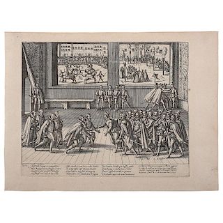 Contemporary Illustrated News Broadside of the 1594 Attempted Assassination of Henry IV of France and Torture of Jean Chatel