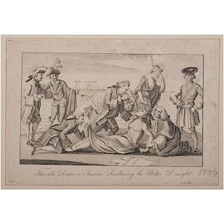 Pre-American Revolution Political Engraving, The Able Doctor, or America Swallowing the Bitter Draught