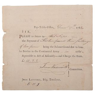Continental Army Pay Receipt for Identified African American Soldier
