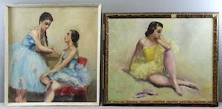 BOZSI. Two Oils on Canvas of Dancers.