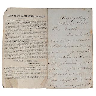 California Gold Rush Pocket Letter Book, 1853 Entries Written from Harbaugh Camp