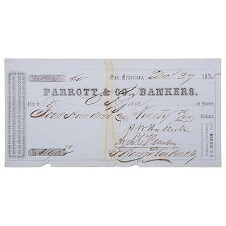 Parrott & Co., San Francisco, Check Signed by Bank Director Turned Noted Civil War General Henry Halleck