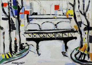 MONACHESI, Sante. Oil on Canvas. View of the Seine