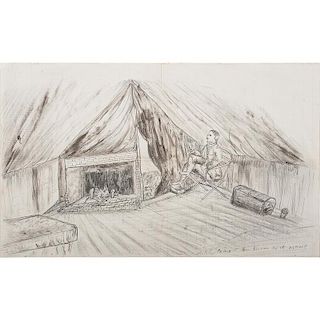 Daniel Harman, 43rd US Colored Troops, Two Civil War Sketches of Major Horace Bumstead's Headquarters Tent