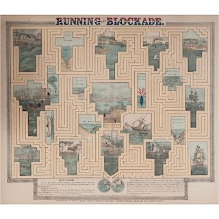 Running the Blockade, Civil War Hand-Colored Maze Game by Charles Magnus