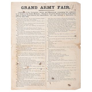 Post-Civil War Broadside, Grand Army Fair, Catalogue of Curiosities