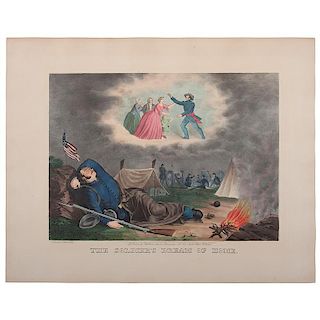 The Soldier's Dream of Home, Civil War Hand-Colored Lithograph
