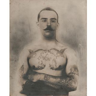 Tattooed Man with Likenesses of Queen Victoria, King Edward VII, and Queen Alexandra Adorning his Chest