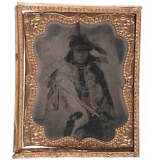 Sixth Plate Tintype of Chief Crooked Hand, a Pawnee Warrior