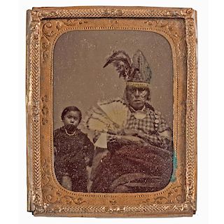 Ninth Plate Tintype of American Indian Elder and Young Child