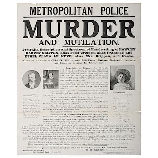 Dr. Hawley Harvey Crippen, Murder and Mutilation! Metropolitan Police Wanted Poster