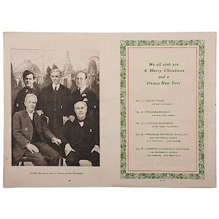 Henry Ford, Thomas Edison, Luther Burbank, et al. Christmas Card, 1917-1918