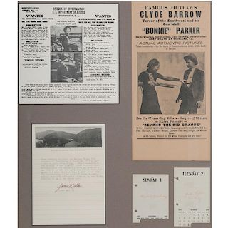 Bonnie & Clyde, Calendar Pages Inscribed in Clyde Barrow's Hand, With Supporting Documentation from James Mullen