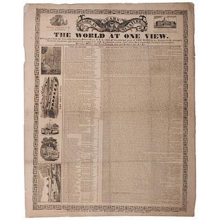 Sears' Globe in Miniature or the World at One View, Ca Late 1830s Broadside with One of the Earliest Depictions of Baseball