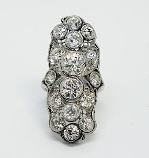 Old "Edwardian" or Early Art Deco Ring with 12 Diamonds Set with Fluted Bezels and Prongs Total Estimated Gem Weights 5 Carat