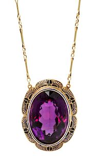 An Egyptian Revival Yellow Gold, Amethyst and Enamel Necklace, 17.60 dwts.