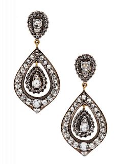 A Pair of Silver Topped Gold and Diamond Pendant Earrings, 11.80 dwts.